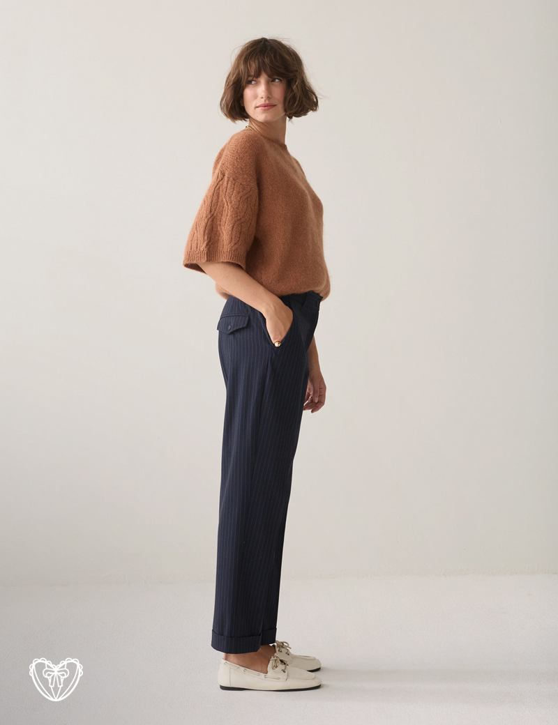 Pantalón traje marino con raya diplomatica naranja - Imagen 2