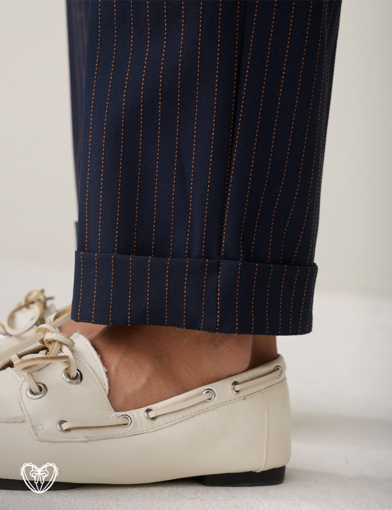 Pantalón traje marino con raya diplomatica naranja - Imagen 3